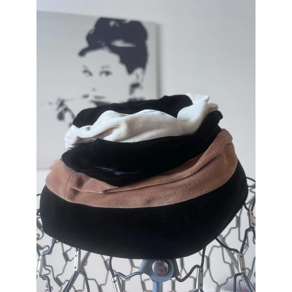 Vintage‎ Hutzlers Baltimore Velvet Toque Hat Black Cream Pink Colorblock Mid-Mod